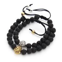 Lava Bead Bracelet, with Nylon Cord & Zinc Alloy, Lion, Adjustable & for man 8mm 