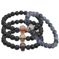 Lava Bead Bracelet, with Effloresce Agate, Skull & Unisex, 8mm .5 Inch 