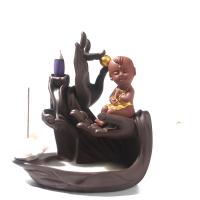 Incense Smoke Flow Backflow Holder Ceramic Incense Burner, Purple Clay, half handmade, for home and office & durable, brown 