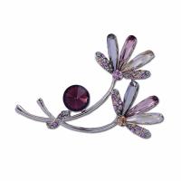 Rhinestone Zinc Alloy Brooch, Flower, silver color plated, for woman & with rhinestone 56*42mm 