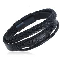 Titanium Steel Bracelet, with PU Leather, plated, Unisex black 