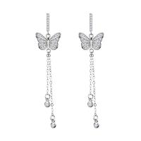 Moda flecos pendientes, Plata de ley 925, Mariposa, micro arcilla de zirconia cúbica & para mujer, plateado, 10mmuff0c50mm, Vendido por Par