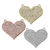 Cubic Zirconia Micro Pave Brass Connector, Heart, plated, micro pave cubic zirconia & 1/1 loop 