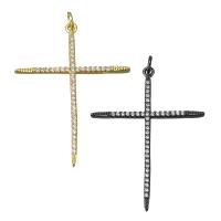 Messing Kreuz Anhänger, plattiert, Micro pave Zirkonia, keine, 30x40x3mm, Bohrung:ca. 3mm, verkauft von PC