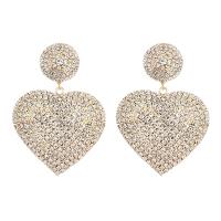 Rhinestone Brass Drop Earring, Heart, plated, for woman & with rhinestone 50*55mm 