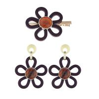 Fashion Zinc Alloy Jewelry Sets, hair clip & earring, with Acrylic, Flower, plated, fashion jewelry & for woman 90mm*65mm,65mm*80mm 