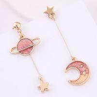 Zinc Alloy Asymmetric Earrings, stainless steel post pin, gold color plated, for woman & enamel 47*10mm ,42*15mm 