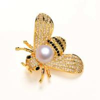 Zinc Alloy Jewelry Brooch, with Shell Pearl, Bee, plated, for woman & with rhinestone 