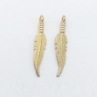 Colgantes de pluma de aleación de cinc, aleación de zinc, chapado en oro KC, 31x6x1.6mm, agujero:aproximado 1mm, 100PCs/Bolsa, Vendido por Bolsa