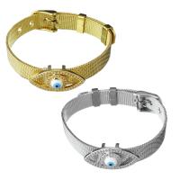 acier inoxydable bracelet, avec laiton, Mauvais œil, Placage, unisexe & chaîne de maille & pavé de micro zircon, plus de couleurs à choisir 10mm Environ 8.5 pouce, Vendu par brin