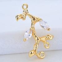 Pendentifs strass en laiton, branche, Plaqué d'or, pour femme & avec strass, 24mm Environ 1mm, Vendu par PC