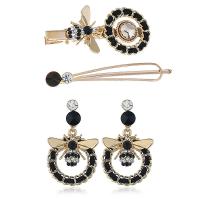 Strass Zink Legierung Schmuck Set, Zinklegierung, Haarspange & Ohrring, plattiert, Modeschmuck & für Frau & mit Strass, schwarz, 28mm*60mm,10mm*70mm,46mm*28mm, verkauft von setzen