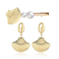 Fashion Zinc Alloy Jewelry Sets, hair clip & earring, with Plastic Pearl, plated, fashion jewelry & for woman, golden, 82mm*33mm,55mm*35mm 