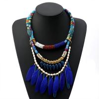 aleación de zinc collar, con Seedbead & pluma & cordón de algodón & Acrílico, chapado, multicapa & para mujer, azul, longitud:19.4 Inch, Vendido por Sarta