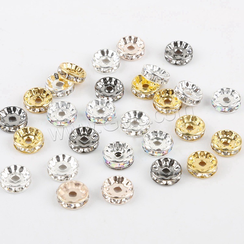 Brass Spacer Beads, Rondelle, plated, different size for choice & with rhinestone, more colors for choice, Hole:Approx 2-3mm, 50PCs/Bag, Sold By Bag