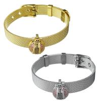 Stainless Steel Chain Bracelets, with Brass, Insect, plated, Unisex & mesh chain & micro pave cubic zirconia 10mm Approx 8.5 Inch 