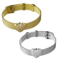 Stainless Steel Chain Bracelets, with Brass, Heart, plated, Unisex & mesh chain & micro pave cubic zirconia 10mm Approx 8.5 Inch 