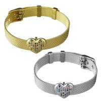 Stainless Steel Chain Bracelets, with Brass, Heart, plated, Unisex & mesh chain & micro pave cubic zirconia 10mm Approx 8.5 Inch 