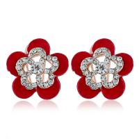 Zinc Alloy Rhinestone Stud Earring, Flower, plated, fashion jewelry & for woman & enamel & with rhinestone 