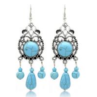 Turquoise Zinc Alloy Earring, with turquoise, antique silver color plated, for woman, 80*25mm 