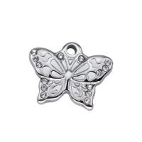 Pendentifs en titane, Acier titane, papillon, Placage de couleur argentée, avec strass Environ 1-3mm, Vendu par PC