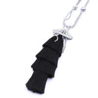 Fashion Fringe Necklace, Zinc Alloy, with Cotton Thread & Brass, Tassel, plated, for woman & with rhinestone 152mm Approx 14 Inch 