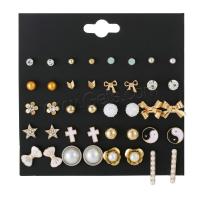 Pendientes de Perno de Aleación de Zinc, chapado, para mujer & con diamantes de imitación, dorado, 4mm,10mm,12mm, 20parespareja/Set, Vendido por Set