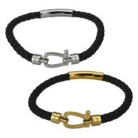 acier inoxydable bracelet, avec Cuir de vachette pleine fleur, Placage, pour homme, plus de couleurs à choisir 5mm Environ 8.5 pouce, Vendu par brin