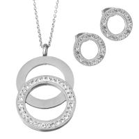 Bijoux strass en acier inoxydable Set, Boucle d’oreille stud & collier, avec argile, chaîne ovale & pour femme, couleur originale 1.5mm Environ 17.5 pouce, Vendu par fixé