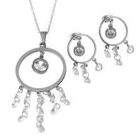 Bijoux strass en acier inoxydable Set, Boucle d’oreille stud & collier, avec strass, avec 3inch chaînes de rallonge, chaîne ovale & pour femme, couleur originale 60mm,1.5mm 32mm Environ 18 pouce, Vendu par fixé