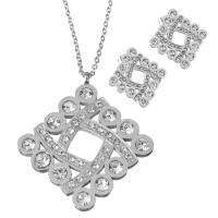 Bijoux strass en acier inoxydable Set, Boucle d’oreille stud & collier, avec 2inch chaînes de rallonge, chaîne ovale & pour femme & avec strass, couleur originale 1.5mm Environ 18 pouce, Vendu par fixé