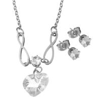 Bijoux strass en acier inoxydable Set, Boucle d’oreille stud & collier, avec strass, avec 2inch chaînes de rallonge, chaîne ovale & pour femme, couleur originale 1.5mm Environ 18.5 pouce, Vendu par fixé