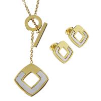 Fashion Stainless Steel Jewelry Sets, Stud Earring & necklace, gold color plated, oval chain & for woman 1.5mm Approx 17.5 Inch 