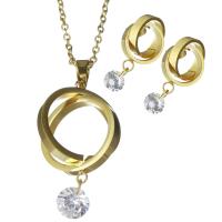 Bijoux strass en acier inoxydable Set, boucle d'oreille & collier, avec strass, Placage de couleur d'or, chaîne ovale & pour femme 37mm,2mm 25.5mm Environ 17.5 pouce, Vendu par fixé