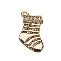 Cubic Zirconia Micro Pave Brass Pendant, Socks, real gold plated, micro pave cubic zirconia, 7*13mm Approx 1mm 