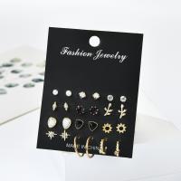 aleación de zinc Stud aretes, chapado, 12 piezas & para mujer, dorado, 4mm,5mm,6mm,7mm,8mm,9mm,11mm,13mm,25mm, 12/Set, Vendido por Set