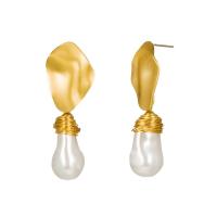 Zinc Alloy Drop Earring, with ABS Plastic Pearl, gold color plated, Korean style & for woman 