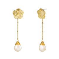 Zinc Alloy Drop Earring, with ABS Plastic Pearl, gold color plated, vintage & for woman 