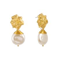 Zinc Alloy Drop Earring, with ABS Plastic Pearl, gold color plated, handmade & for woman 