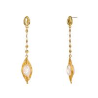 Zinc Alloy Drop Earring, with ABS Plastic Pearl, gold color plated, handmade & for woman 