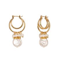 Zinc Alloy Leverback Earring, with ABS Plastic Pearl, gold color plated, for woman 