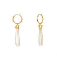 Zinc Alloy Leverback Earring, with ABS Plastic Pearl, gold color plated, for woman 