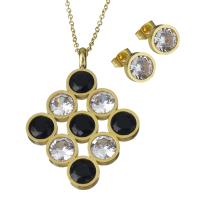 Bijoux strass en acier inoxydable Set, Boucle d’oreille stud & collier, avec strass & résine, Placage de couleur d'or, chaîne ovale & pour femme 1.5mm Environ 19.5 pouce, Vendu par fixé