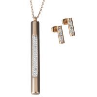 Bijoux strass en acier inoxydable Set, Boucle d’oreille stud & collier, avec argile, avec 3.5inch chaînes de rallonge, Plaqué de couleur d'or rose, chaîne ovale & pour femme 1.5mm Environ 18 pouce, Vendu par fixé