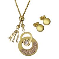 Bijoux strass en acier inoxydable Set, Boucle d’oreille stud & collier, avec argile & strass, Placage de couleur d'or, chaîne de boîte & pour femme 34mm,2mm,8mm Environ 29 pouce, Vendu par fixé