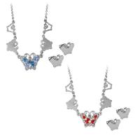 Bijoux strass en acier inoxydable Set, Boucle d’oreille stud & collier, avec argile, papillon, chaîne ovale & pour femme, plus de couleurs à choisir 2mm Environ 20 pouce, Vendu par fixé