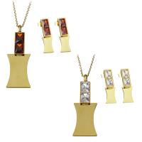 Bijoux strass en acier inoxydable Set, Boucle d’oreille stud & collier, avec strass, Placage de couleur d'or, chaîne ovale & pour femme, plus de couleurs à choisir 1.5mm Environ 17.5 pouce, Vendu par fixé