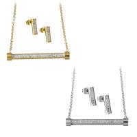 Bijoux strass en acier inoxydable Set, Boucle d’oreille stud & collier, avec argile, Placage, chaîne ovale & pour femme, plus de couleurs à choisir 1.5mm Environ 18 pouce, Vendu par fixé