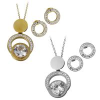 Bijoux strass en acier inoxydable Set, Boucle d’oreille stud & collier, avec argile, Placage, chaîne ovale & pour femme, plus de couleurs à choisir 40mm,1.5mm Environ 18 pouce, Vendu par fixé