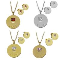 Bijoux strass en acier inoxydable Set, Boucle d’oreille stud & collier, avec strass, Plat rond, mot amour, Placage, chaîne ovale & pour femme, plus de couleurs à choisir 1.5mm Environ 17.5 pouce, Vendu par fixé